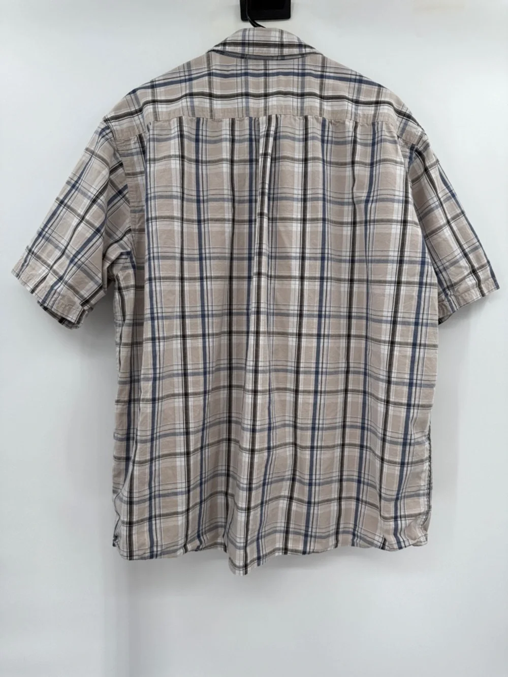 Wrangler Authentics Beige and Blue Plaid Short-Sleeve Button-Down Shirt Size 2XL